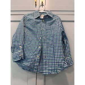 Crewcuts boy plaid button down collar shirt top 4/5 blue‎ green